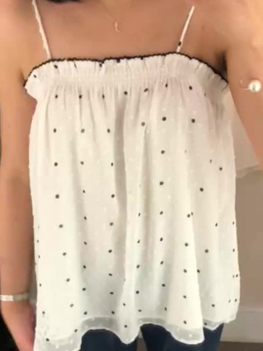 Ann Taylor Loft Polka Dot Spaghetti Strap Women's Babydoll TexturedTop🍓🩷
